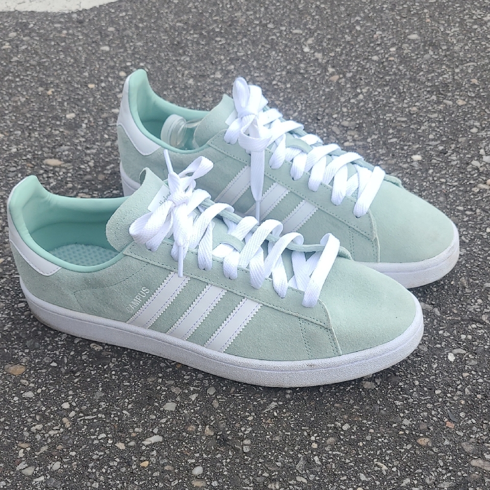 adidas Suede Low-Top Sneakers in Mint and White